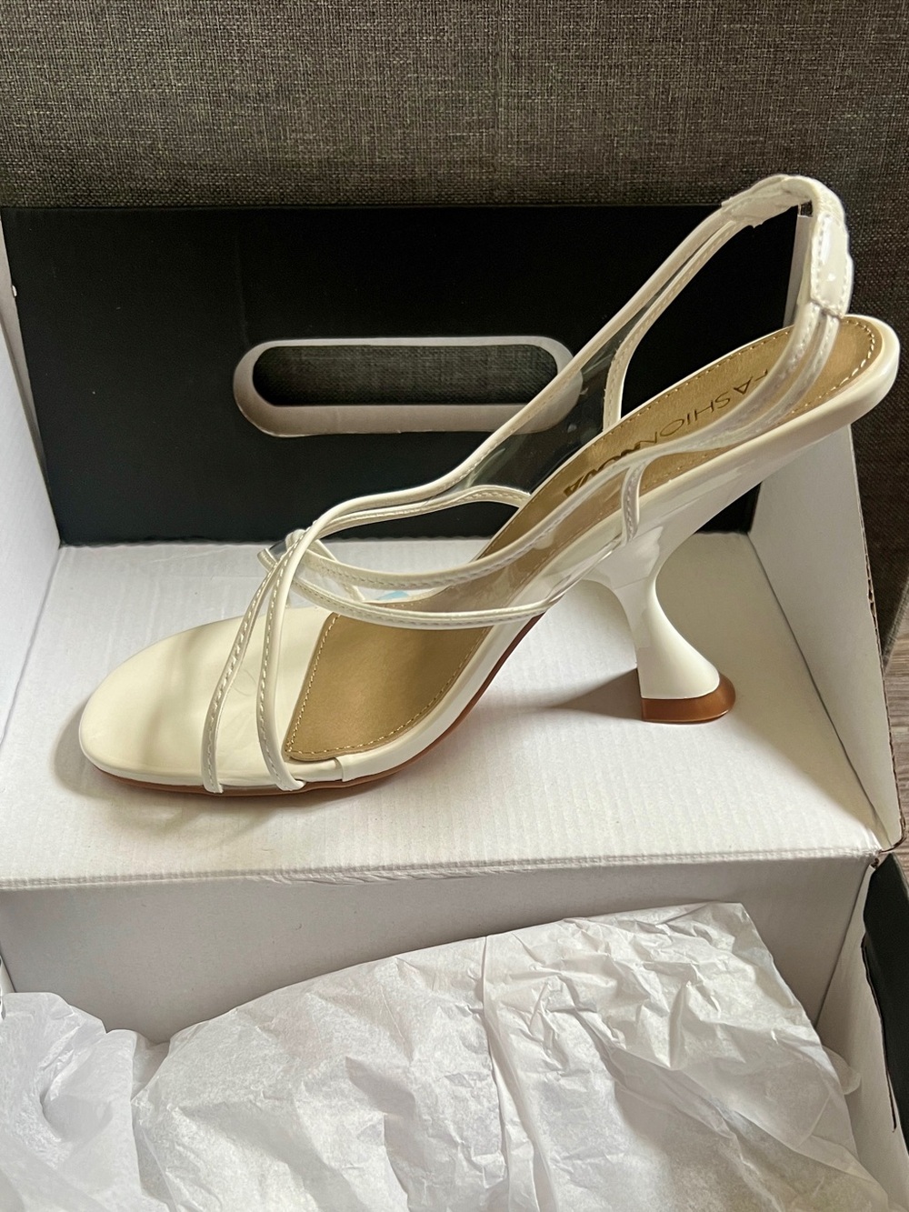Fashion Nova Ivory Strappy Sculpted Heel Sandals
